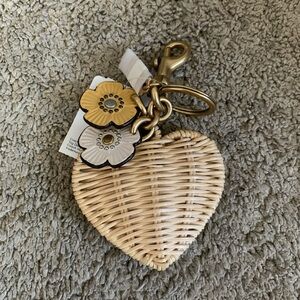 NWT Coach Heart Bag Charm with tea rose